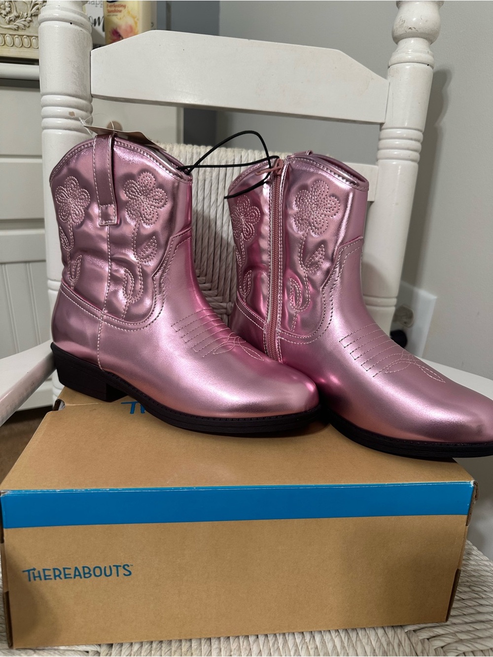New Thereabouts Catalina Metallic Pink Cowboy Boots - Youth Size 5 Medium NIB